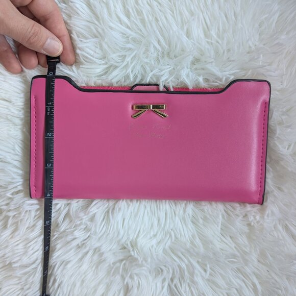 Cute Bowknot PU Leather Wallet – Rose Pink | Long Zipper Clutch with Card Holder - Picture 4 of 9
